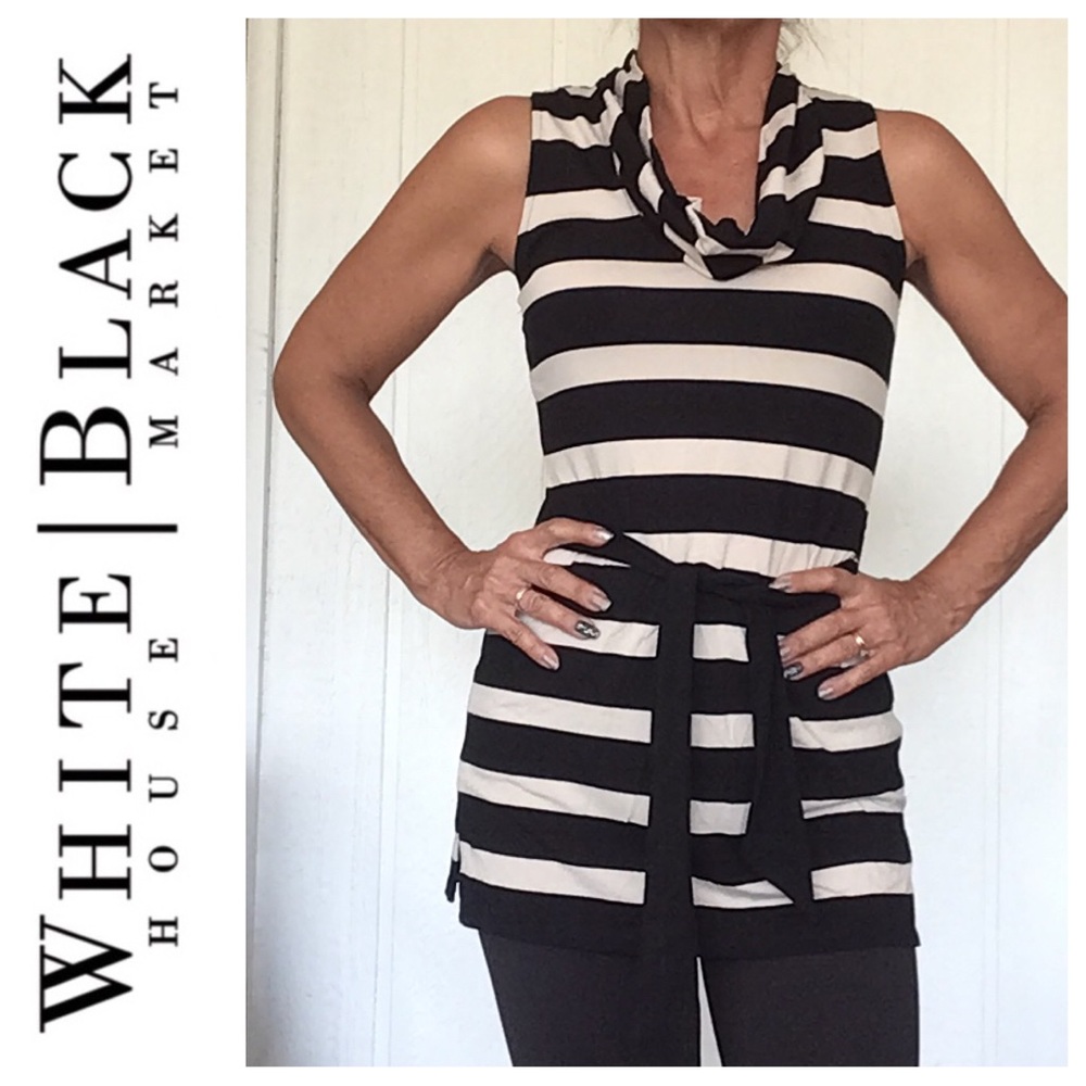 WHITE HOUSE BLACK MARKET STRIPED SLEEVELESS DRAPE NECK TOP SMALL